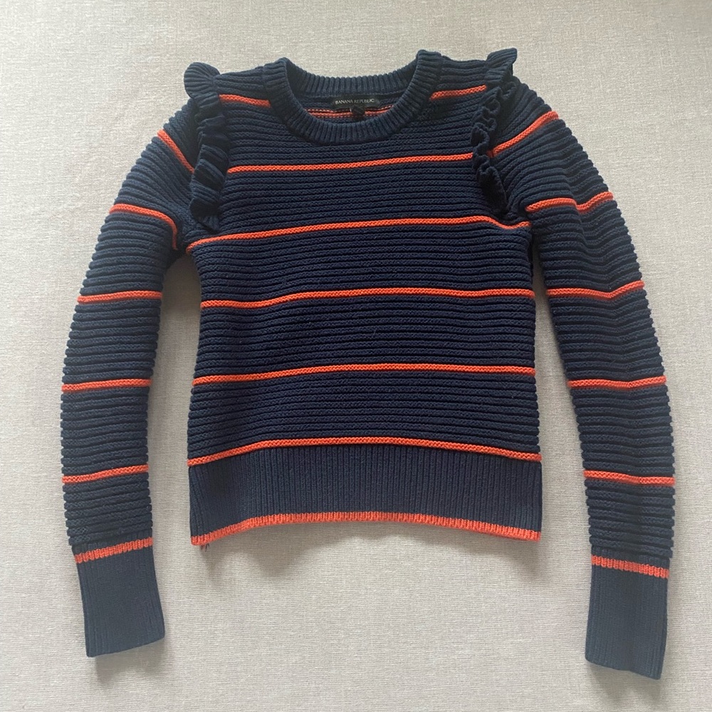 Banana Republic Navy and Red Ruffle Sweater